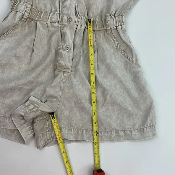 YFB Beige Button-Up Romper Shorts set Size XS Elastic waist Collar Pockets - Picture 9 of 11